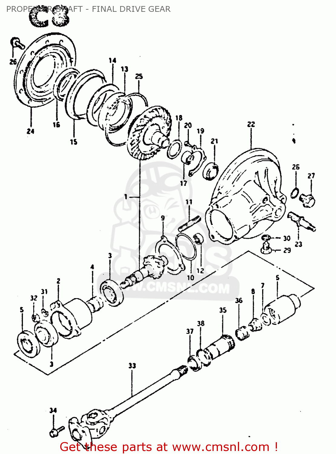 PROPELLER SHAFT - FINAL DRIVE GEAR GS650GT 1983 (D) (E01 E02 E04 E06)