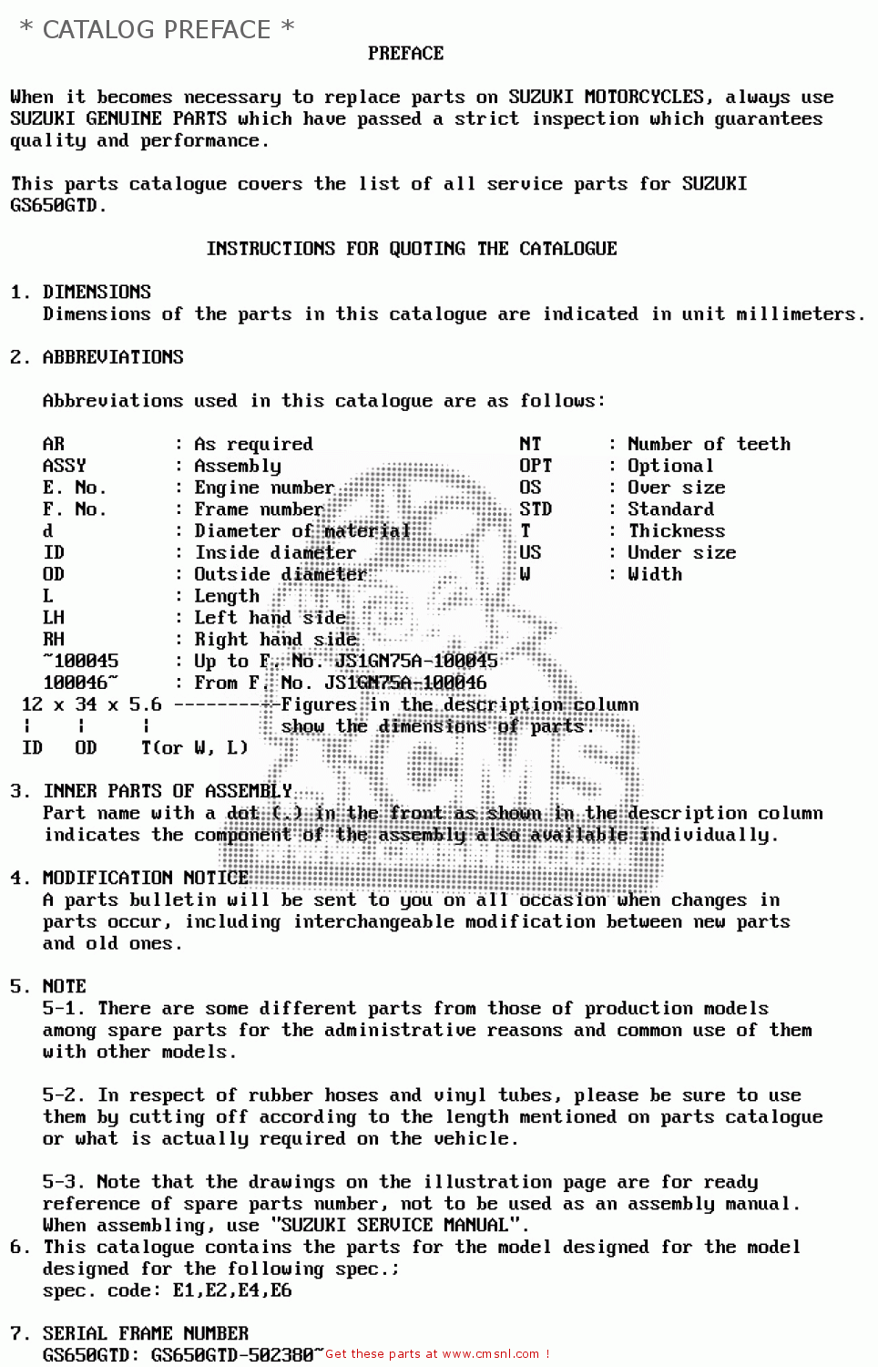 * CATALOG PREFACE * GS650GT 1983 (D) (E01 E02 E04 E06)