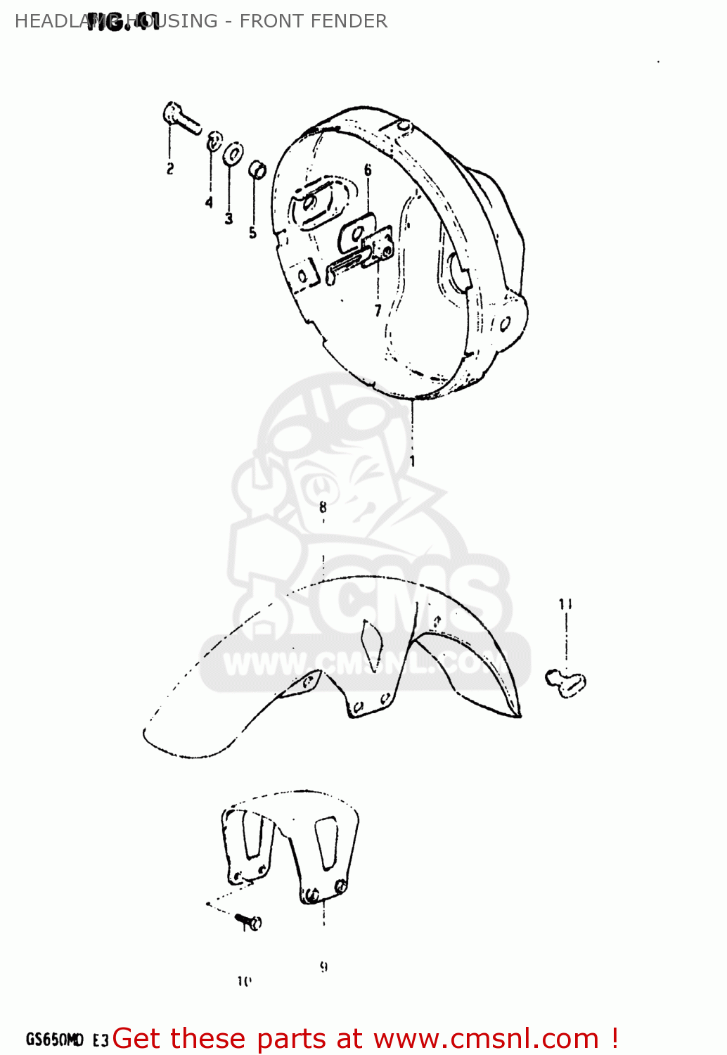 HEADLAMP HOUSING - FRONT FENDER GS650M 1983 (D) USA (E03)