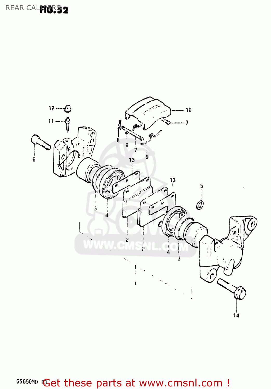 REAR CALIPERS GS650M 1983 (D) USA (E03)