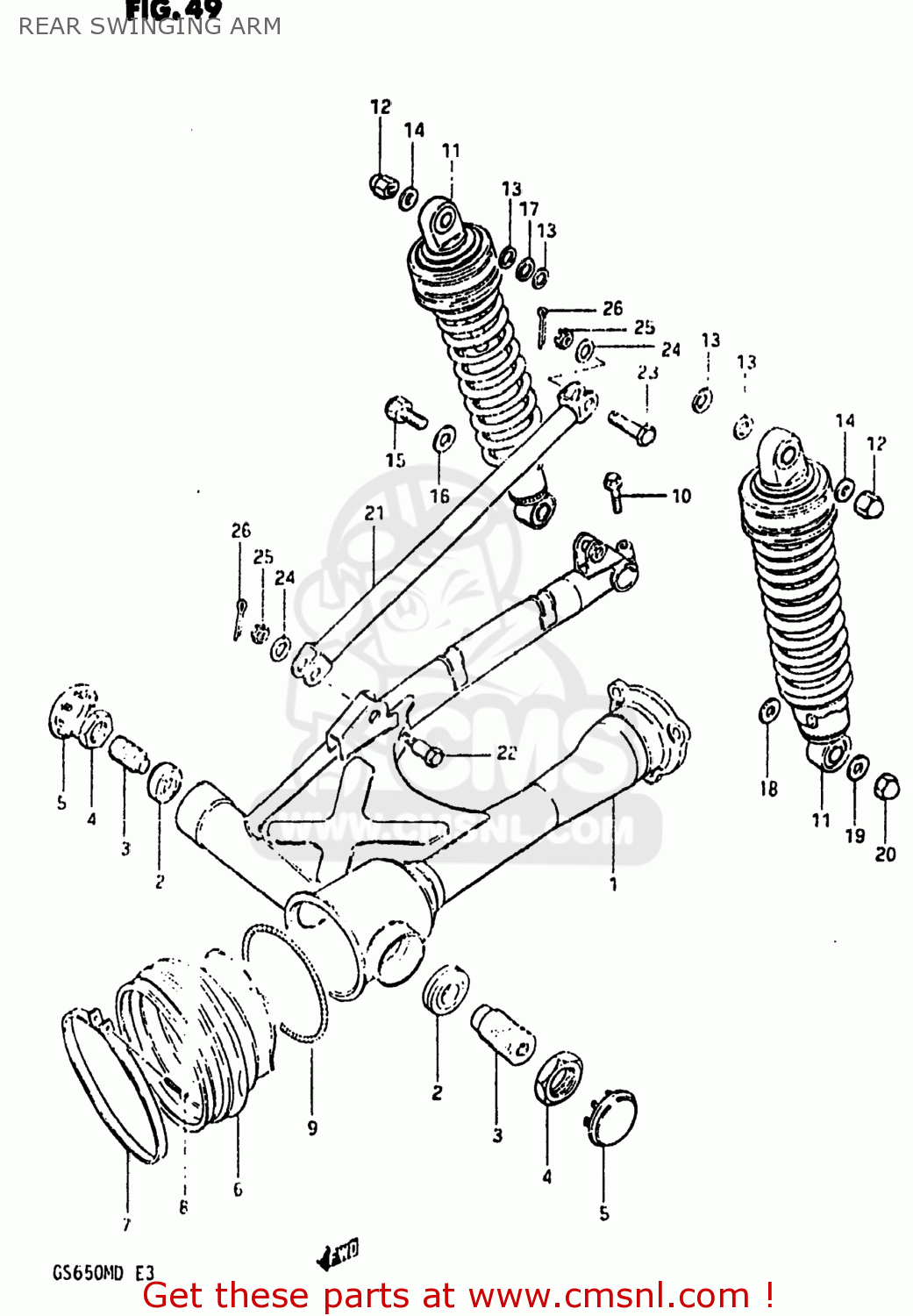 REAR SWINGING ARM GS650M 1983 (D) USA (E03)