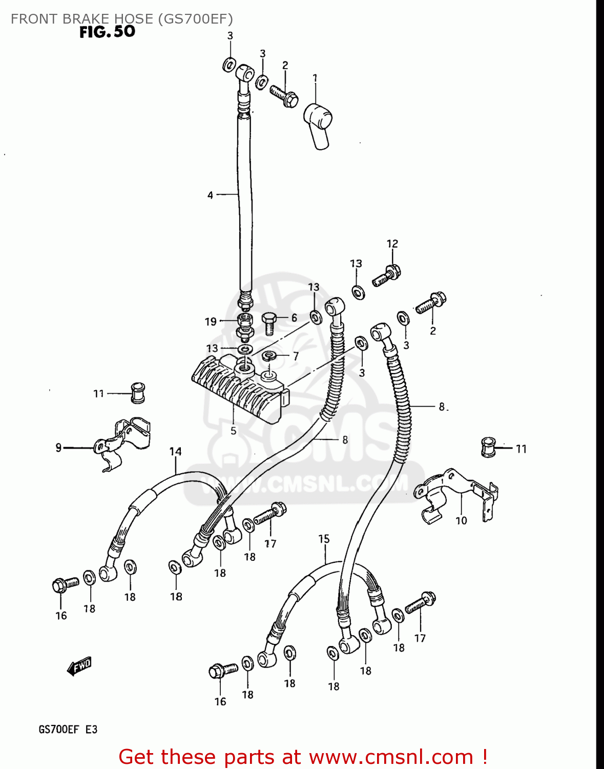 FRONT BRAKE HOSE (GS700EF) GS700E 1985 (F) USA (E03)