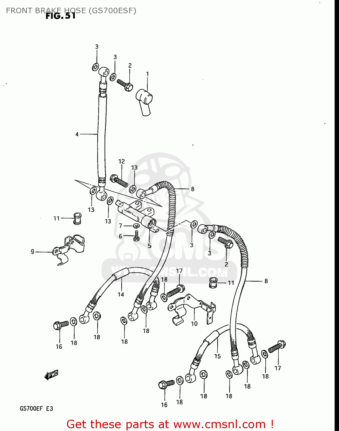 FRONT BRAKE HOSE (GS700ESF) GS700E 1985 (F) USA (E03)