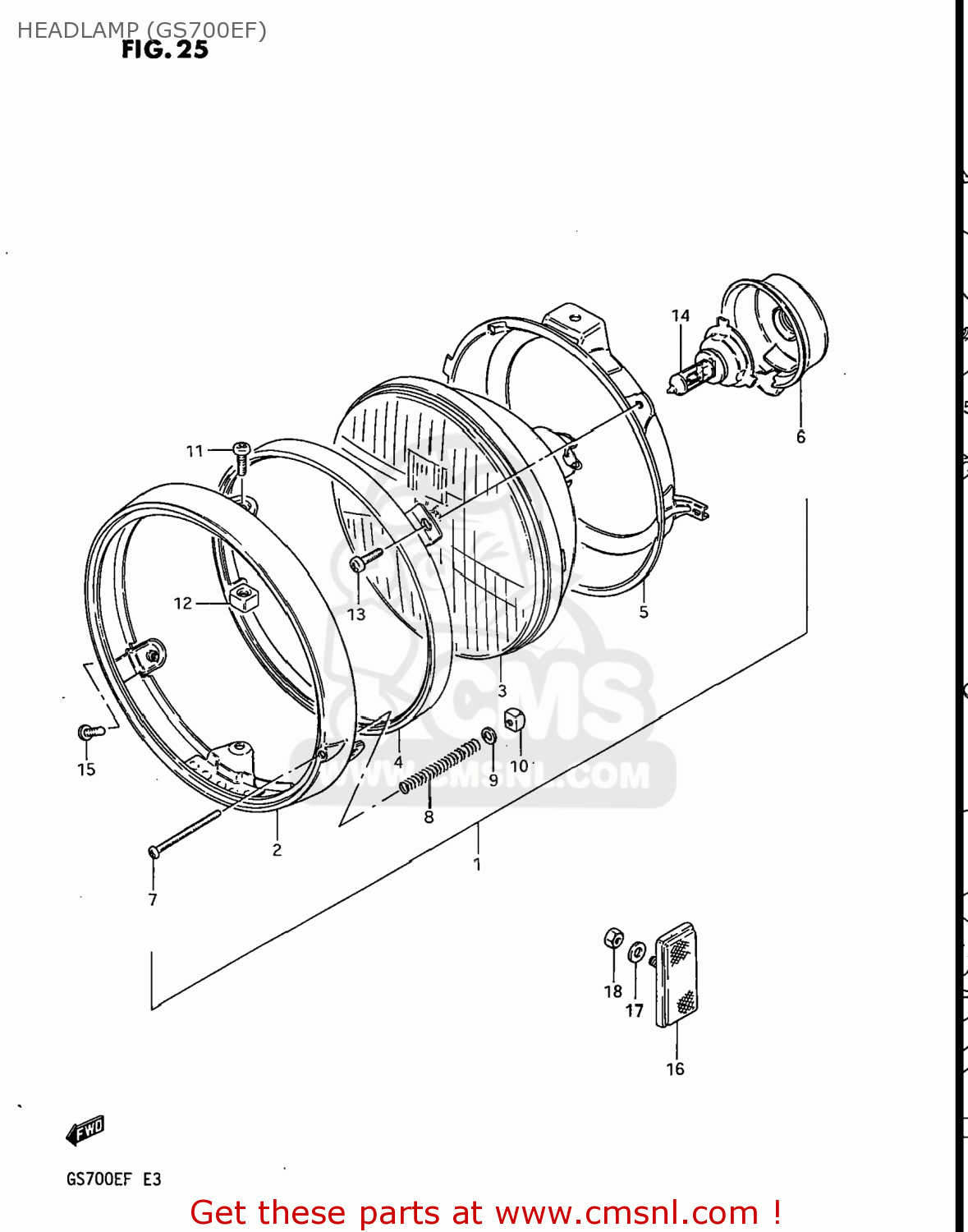 HEADLAMP (GS700EF) GS700E 1985 (F) USA (E03)