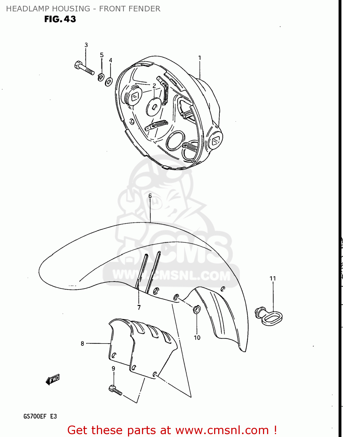 HEADLAMP HOUSING - FRONT FENDER GS700E 1985 (F) USA (E03)