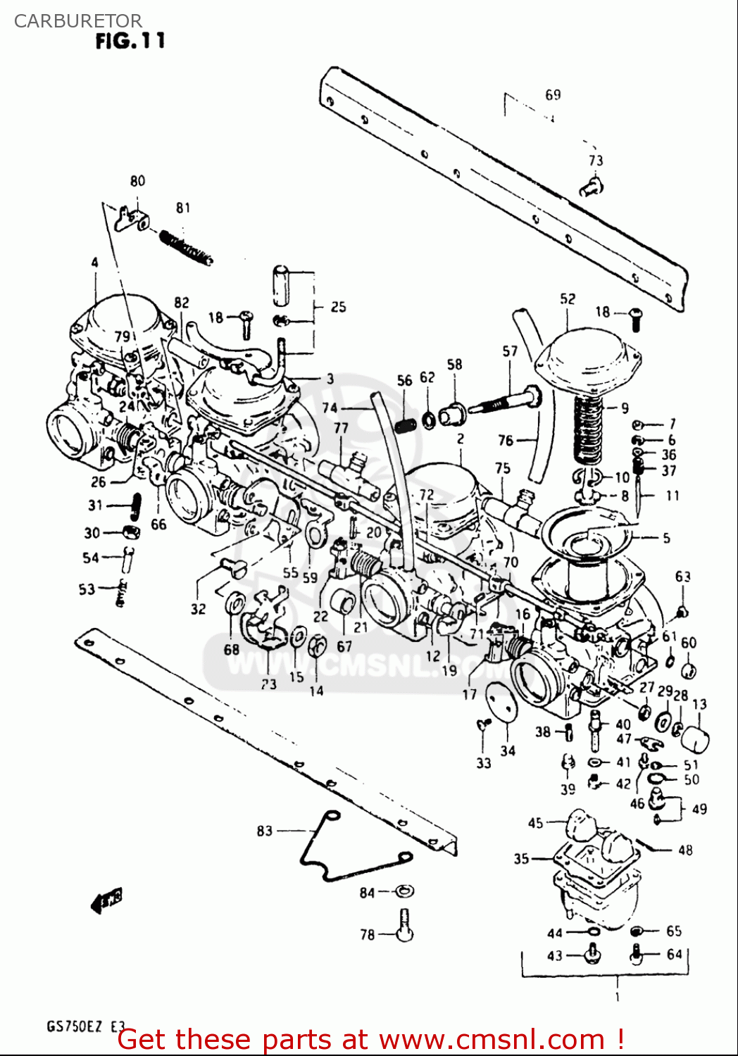 Suzuki Gs750 E 1982 (usa) Carburetor - schematic partsfiche