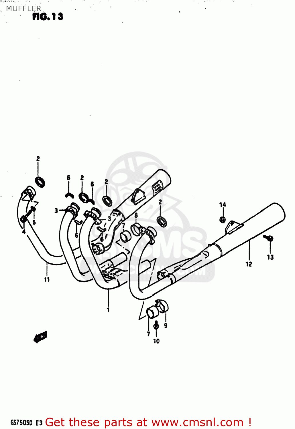 MUFFLER GS750A 1983 (D) USA (E03)