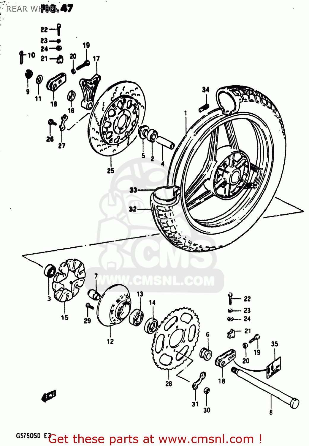 REAR WHEEL GS750A 1983 (D) USA (E03)