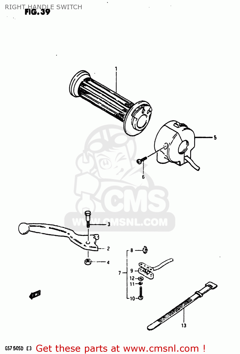 RIGHT HANDLE SWITCH GS750A 1983 (D) USA (E03)