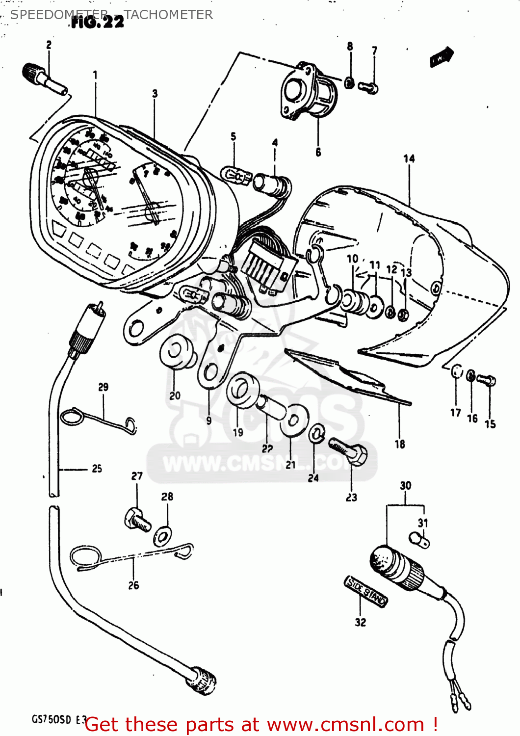 SPEEDOMETER - TACHOMETER GS750A 1983 (D) USA (E03)