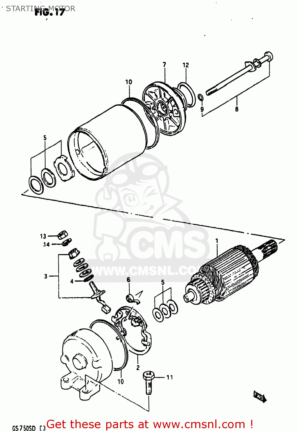 STARTING MOTOR GS750A 1983 (D) USA (E03)