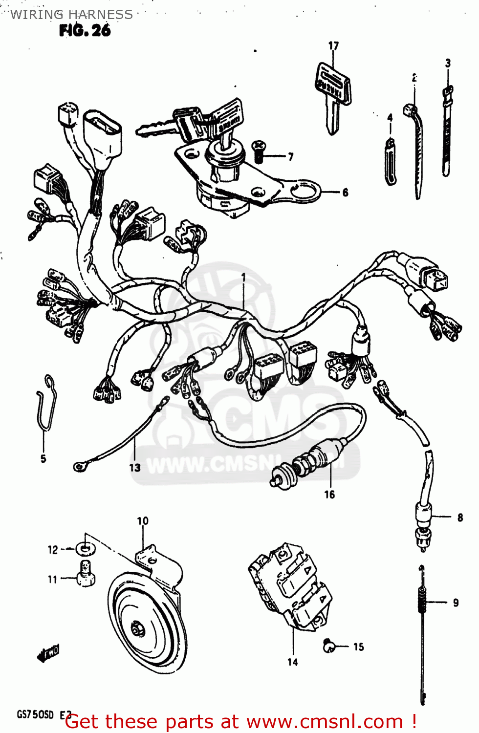 WIRING HARNESS GS750A 1983 (D) USA (E03)