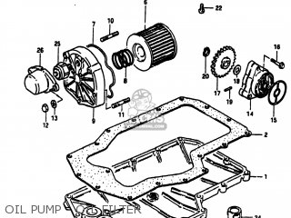 OIL PUMP - OIL FILTER - GS750A 1983 (D) USA (E03)