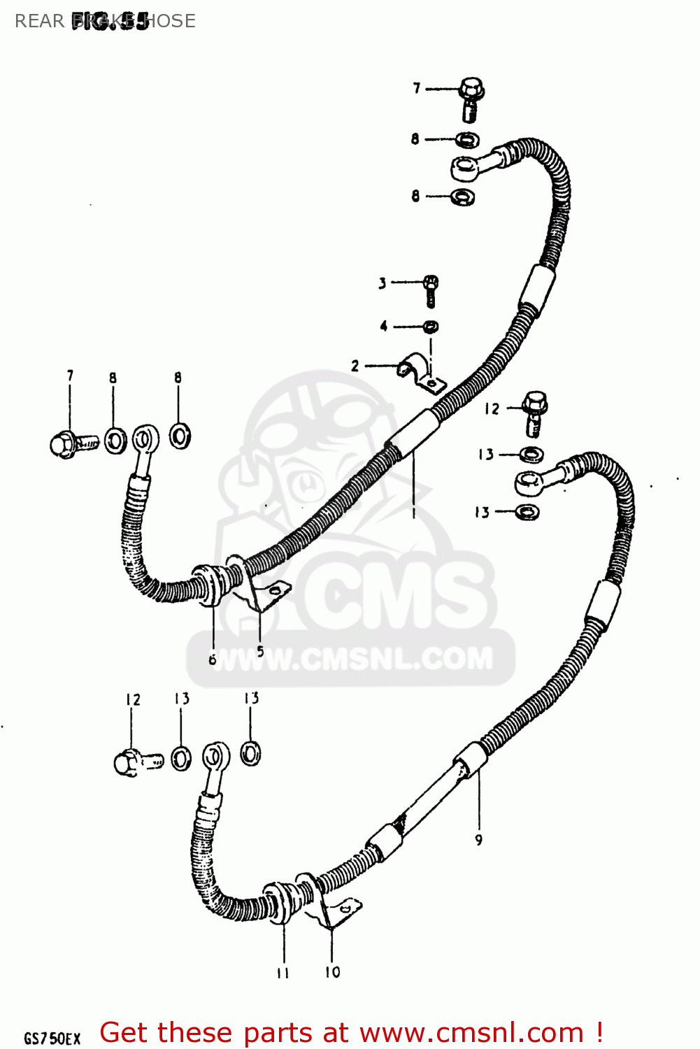 REAR BRAKE HOSE GS750E 1980 (T) USA (E03)