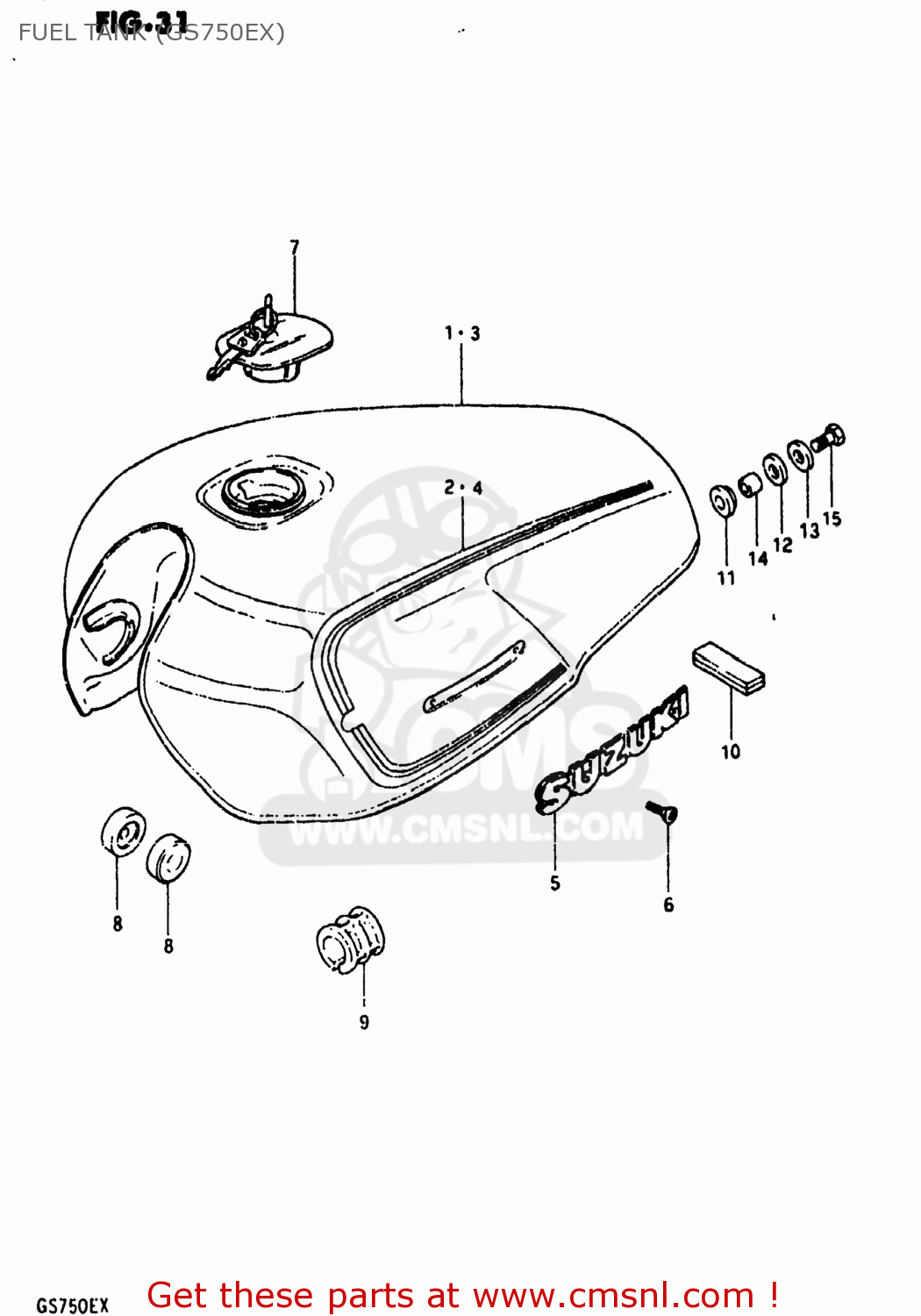 FUEL TANK (GS750EX) GS750E 1981 (X) USA (E03)