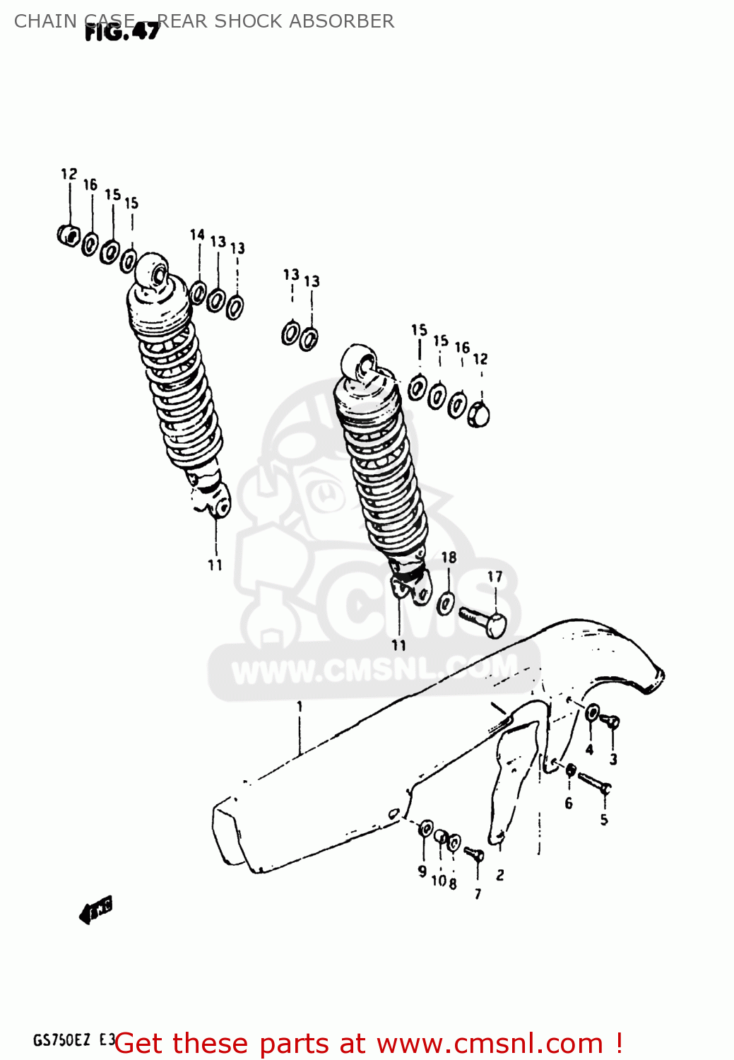CHAIN CASE - REAR SHOCK ABSORBER GS750E 1982 (Z) USA (E03)