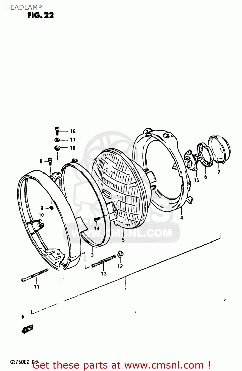HEADLAMP GS750E 1982 (Z) USA (E03)