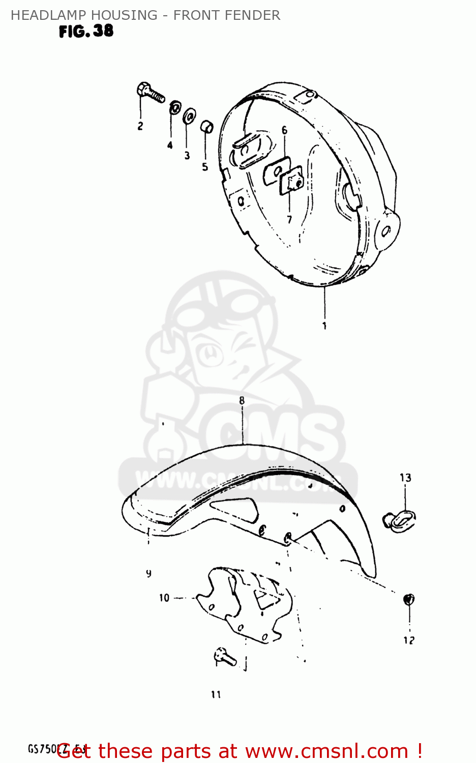 HEADLAMP HOUSING - FRONT FENDER GS750E 1982 (Z) USA (E03)