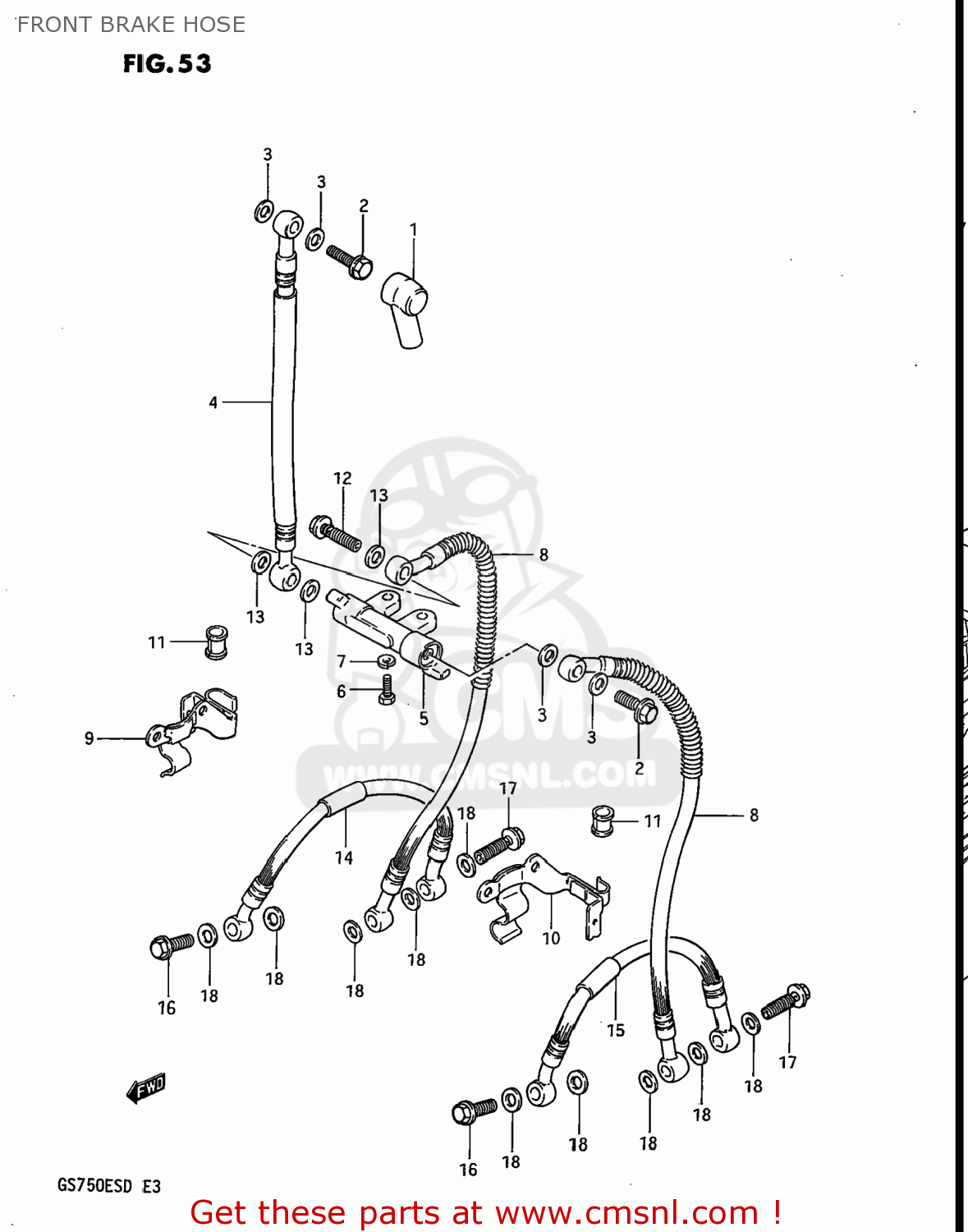 Suzuki Gs750e 1983 (d) Usa (e03) Front Brake Hose - Buy Original Front 