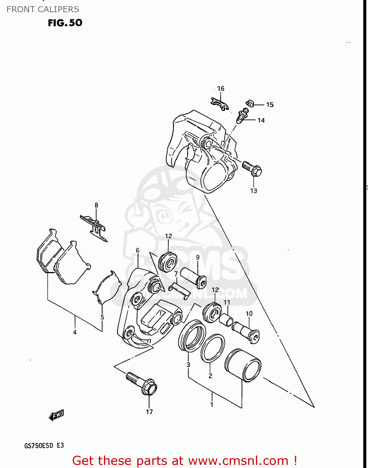 FRONT CALIPERS GS750E 1983 (D) USA (E03)