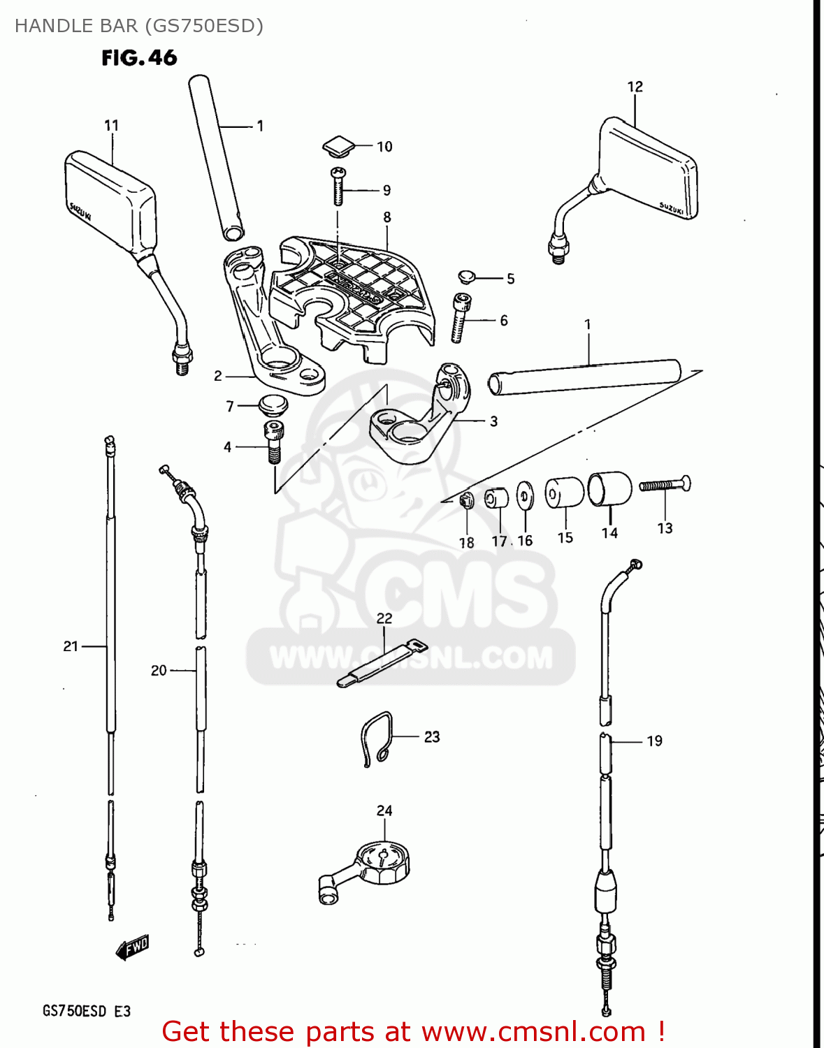 HANDLE BAR (GS750ESD) GS750E 1983 (D) USA (E03)