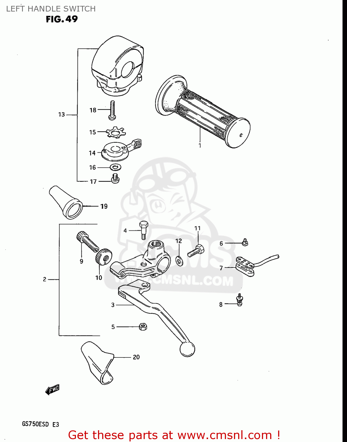 LEFT HANDLE SWITCH GS750E 1983 (D) USA (E03)