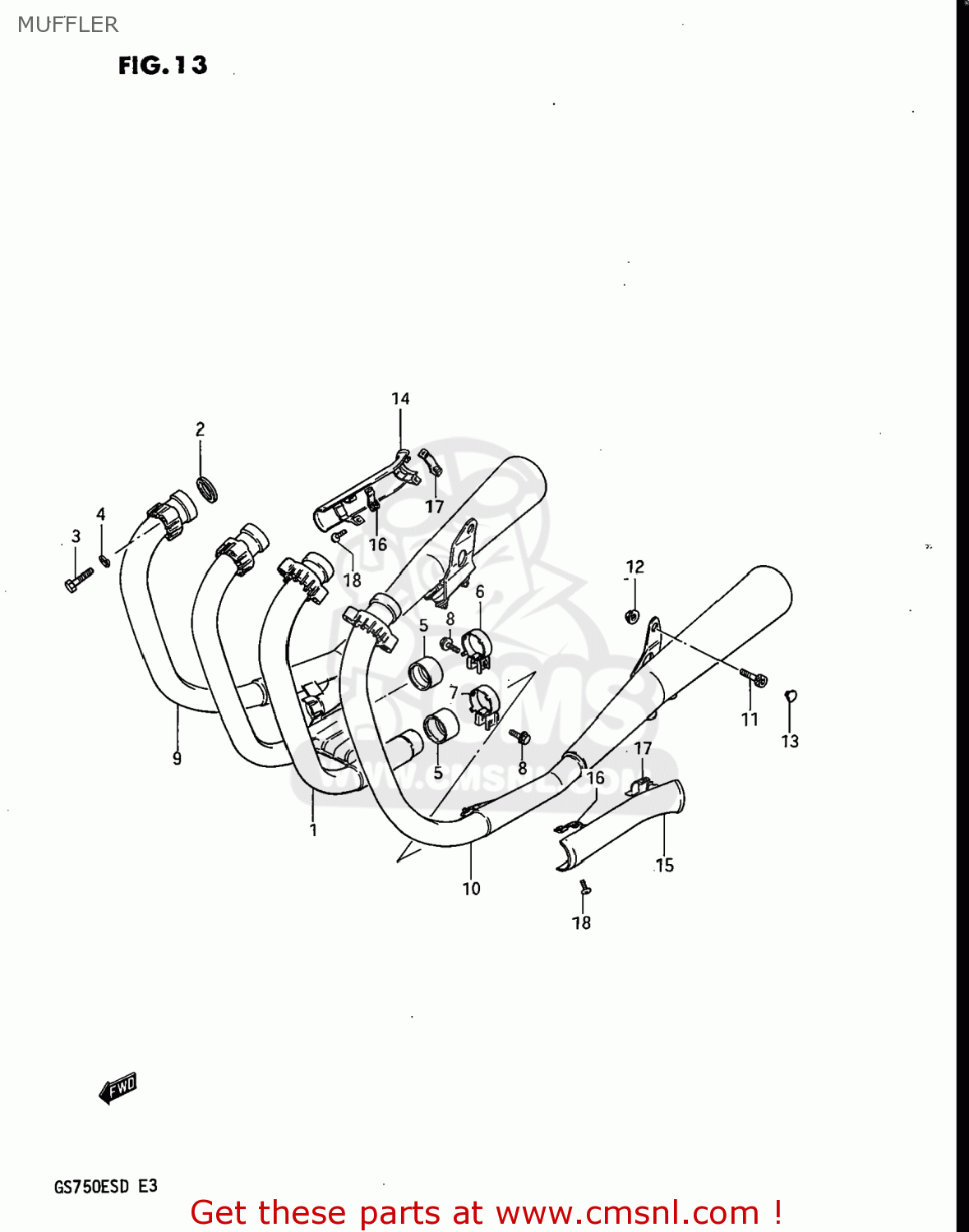 MUFFLER GS750E 1983 (D) USA (E03)