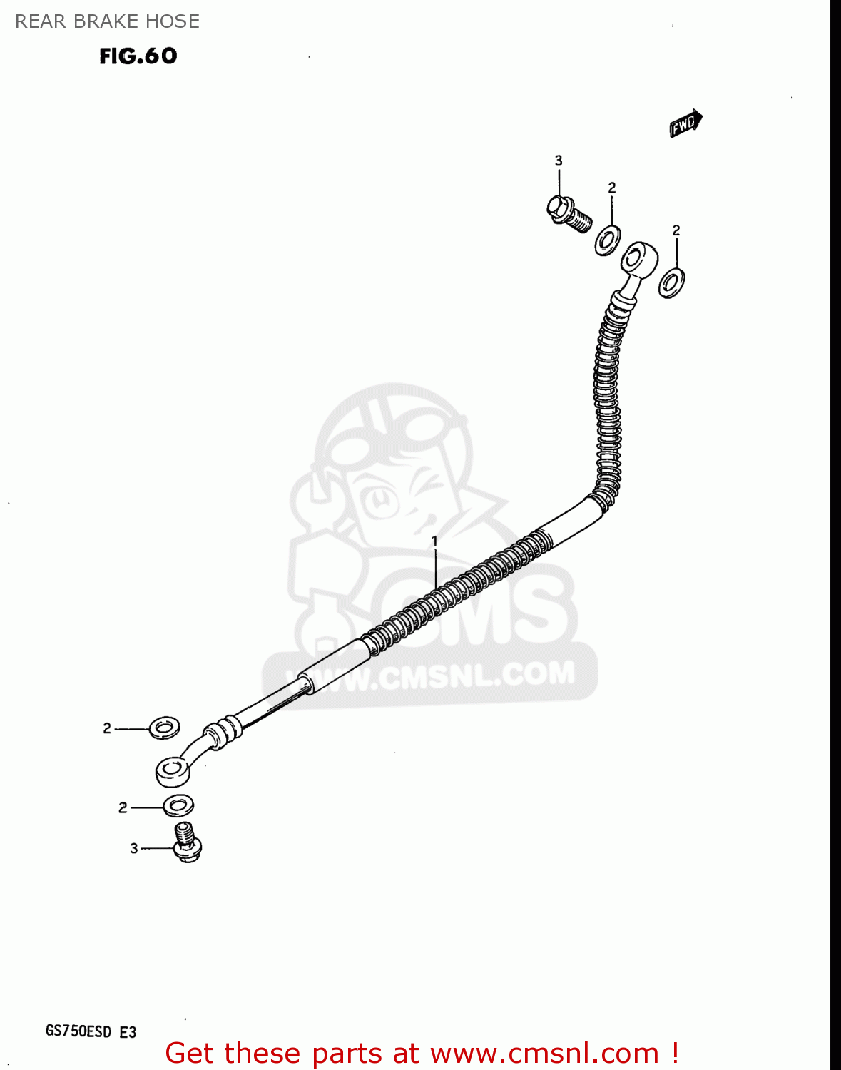 REAR BRAKE HOSE GS750E 1983 (D) USA (E03)