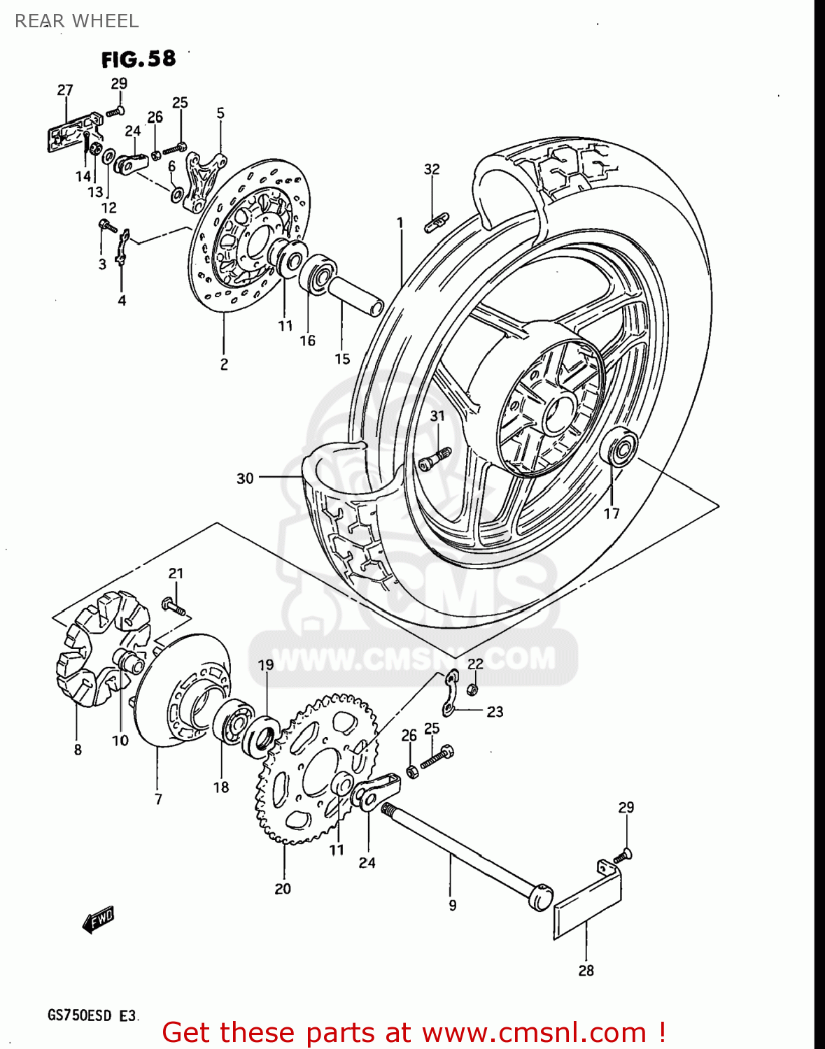 REAR WHEEL GS750E 1983 (D) USA (E03)