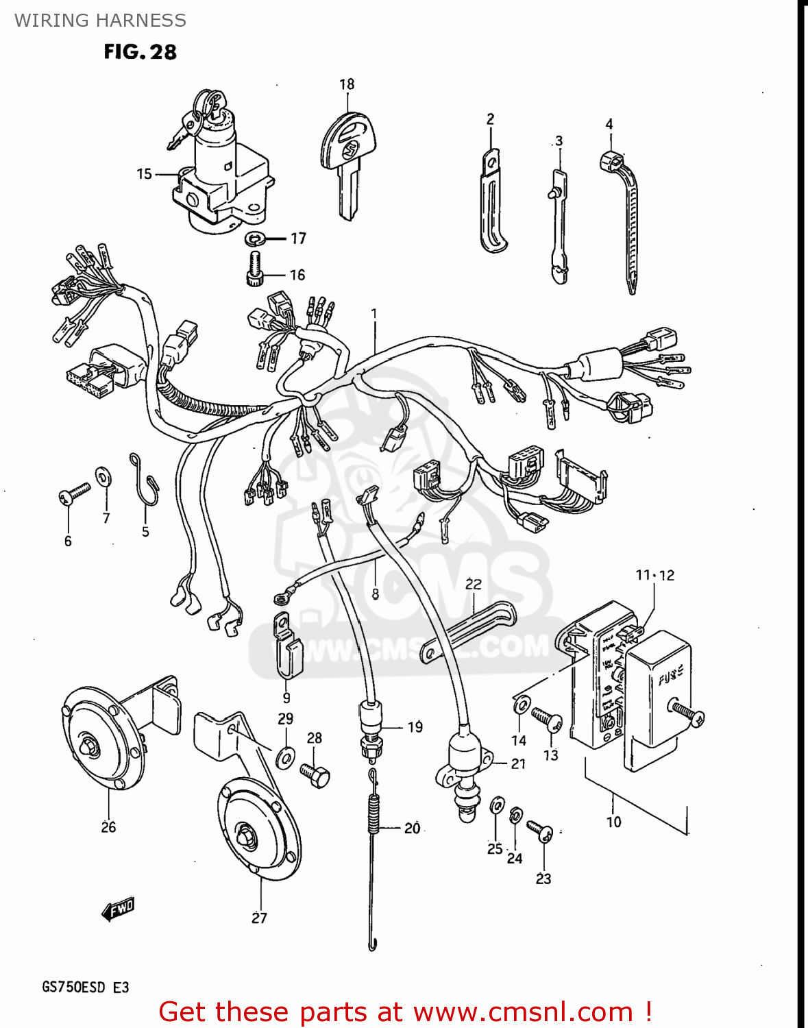 WIRING HARNESS GS750E 1983 (D) USA (E03)