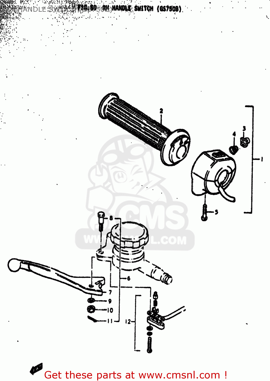 RH HANDLE SWITCH (GS750B) GS750EC 1977 (B) USA (E03)