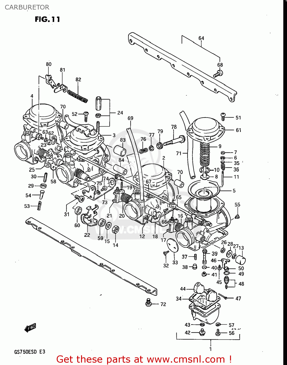 Suzuki Gs750es 1983 (d) Usa (e03) Carburetor - schematic partsfiche