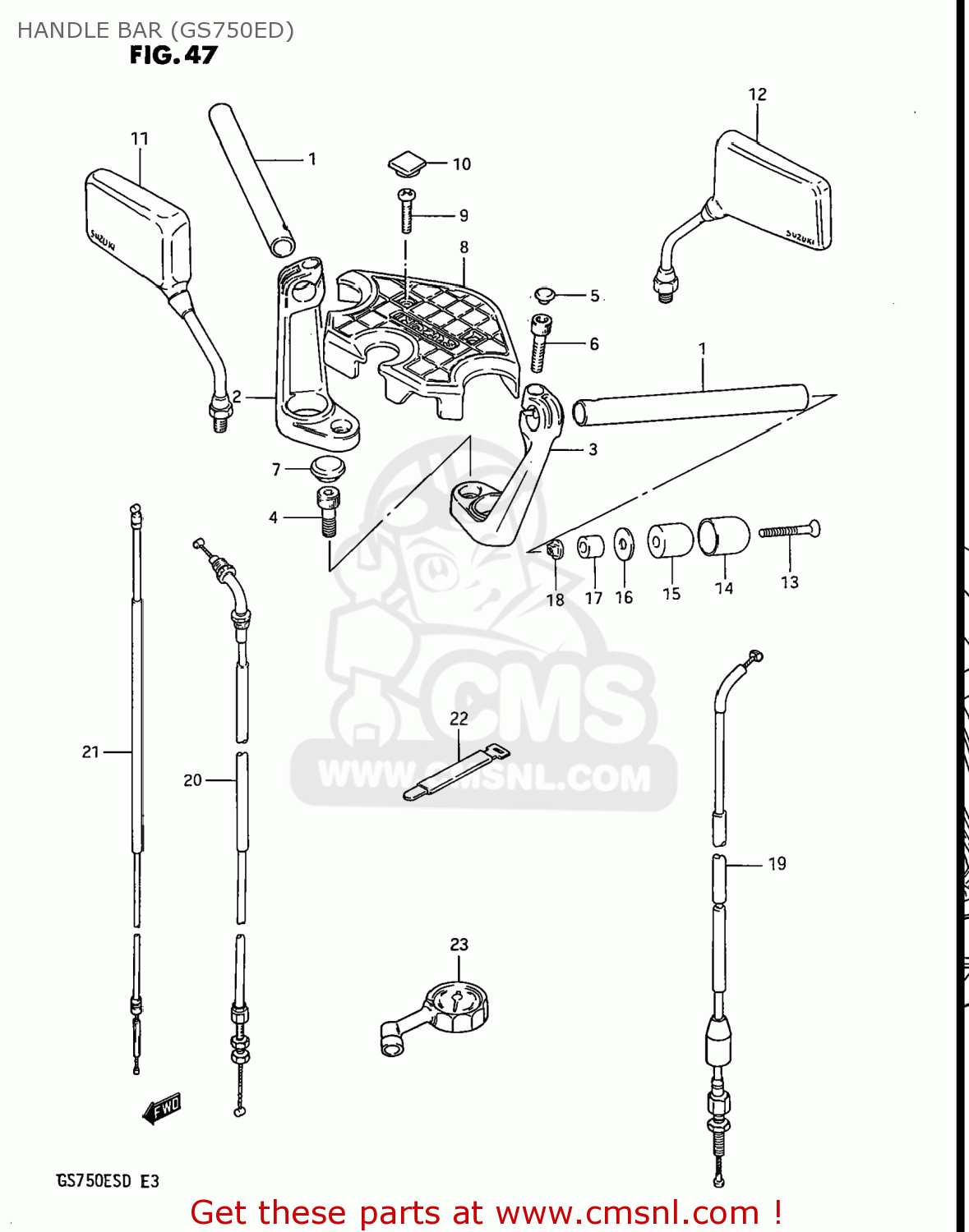 HANDLE BAR (GS750ED) GS750ES 1983 (D) USA (E03)