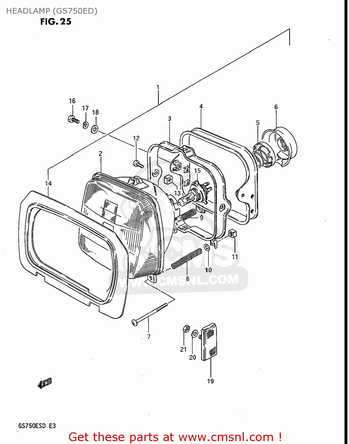 HEADLAMP (GS750ED) GS750ES 1983 (D) USA (E03)