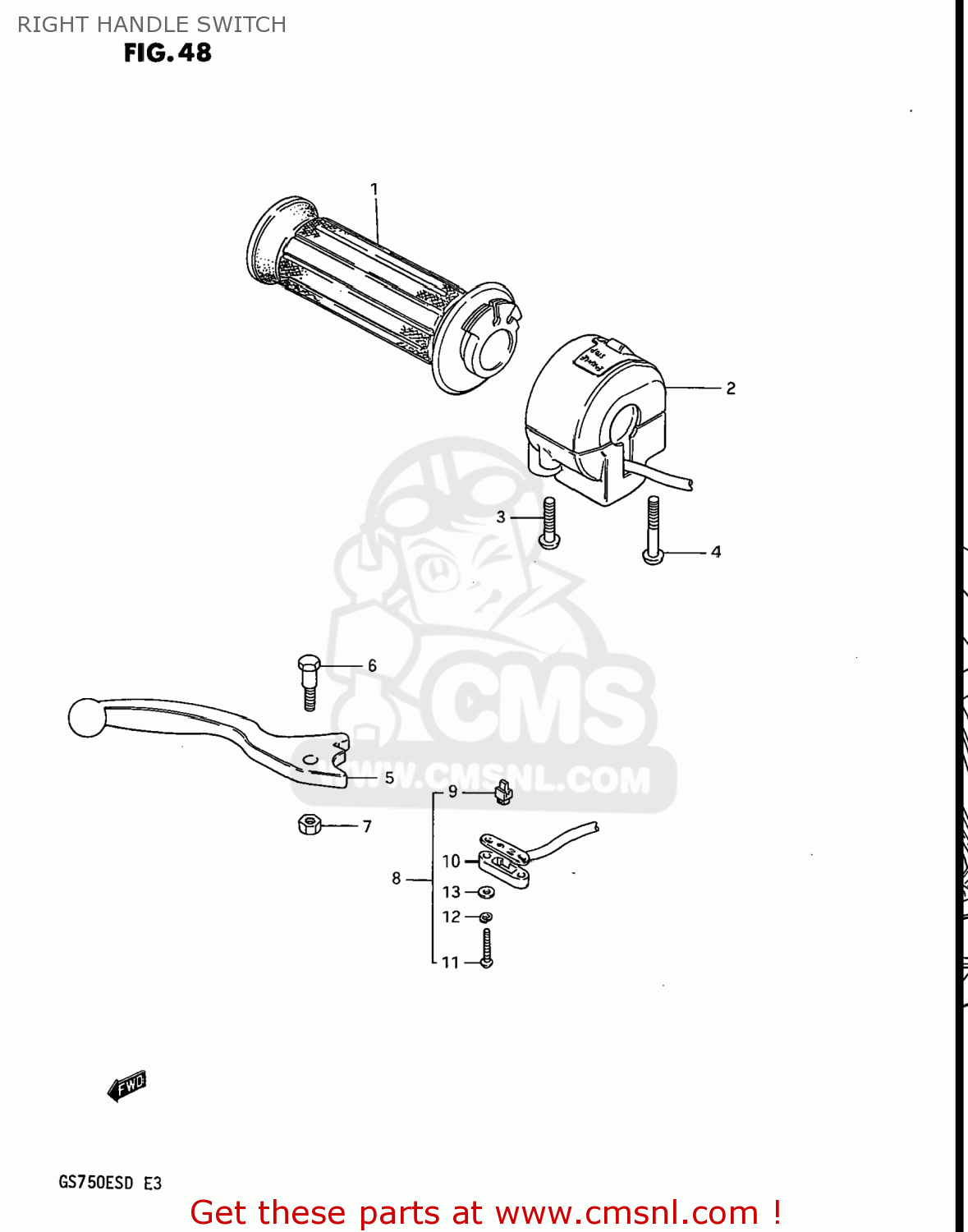 RIGHT HANDLE SWITCH GS750ES 1983 (D) USA (E03)