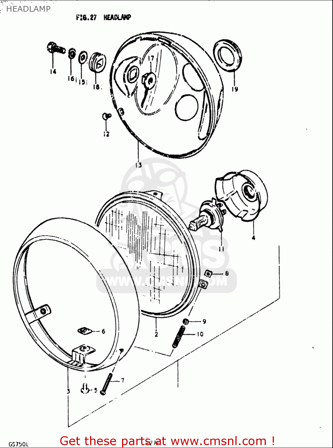 HEADLAMP GS750L 1979 (N) USA (E03)