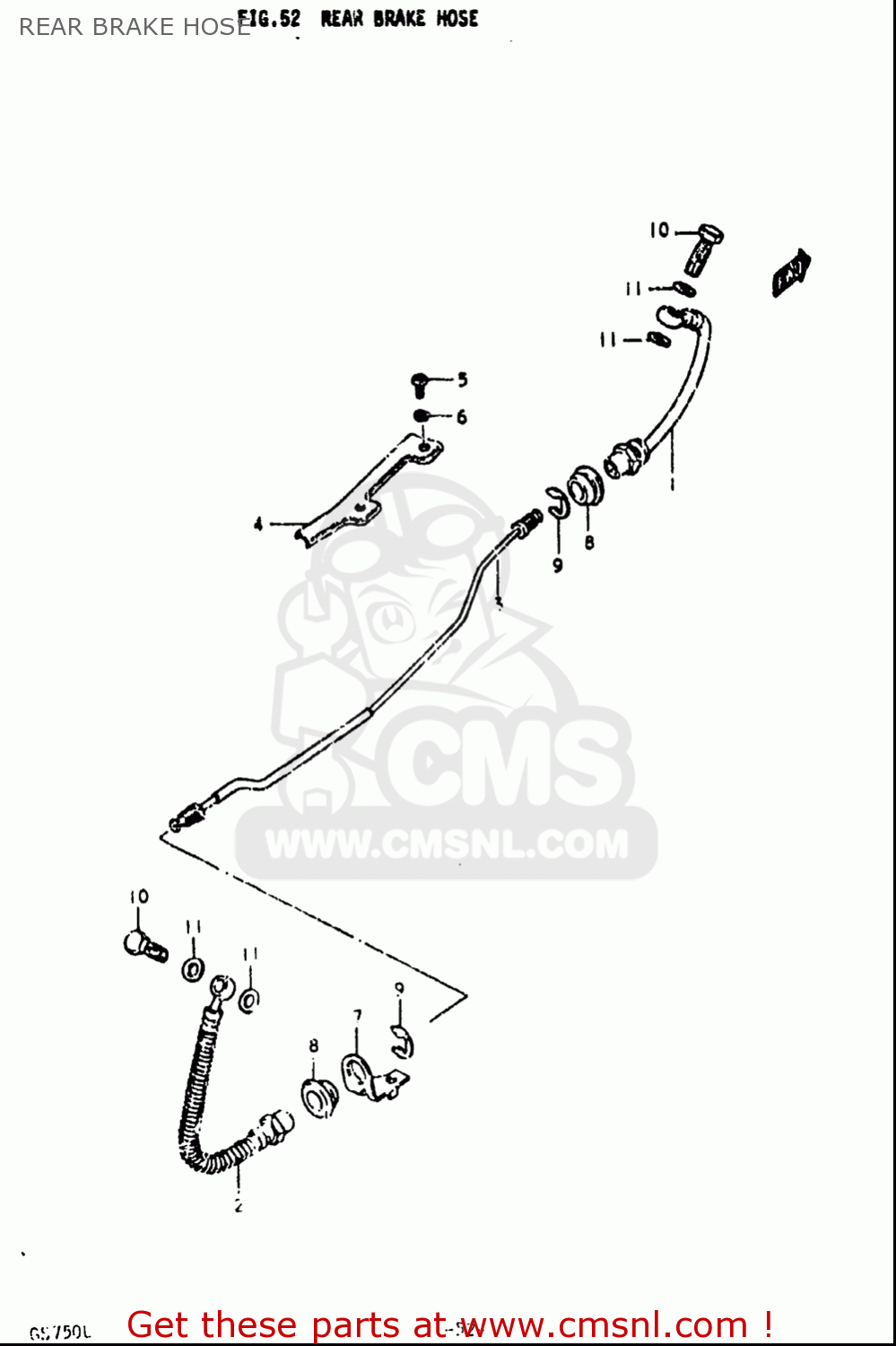 REAR BRAKE HOSE GS750L 1979 (N) USA (E03)