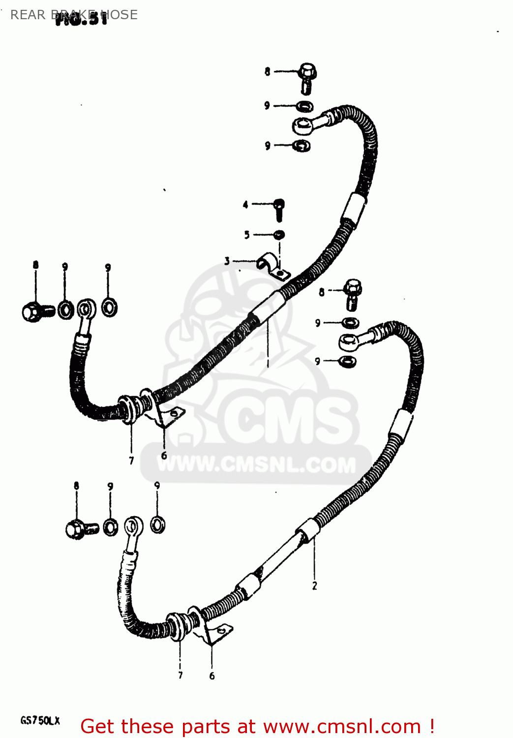 REAR BRAKE HOSE GS750L 1980 (T) USA (E03)