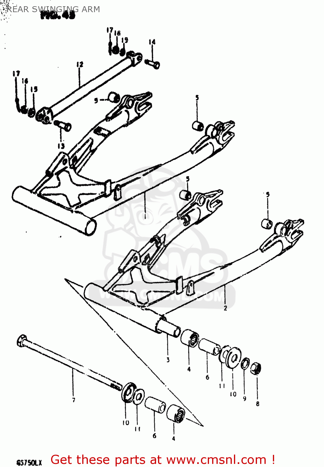 REAR SWINGING ARM GS750L 1980 (T) USA (E03)