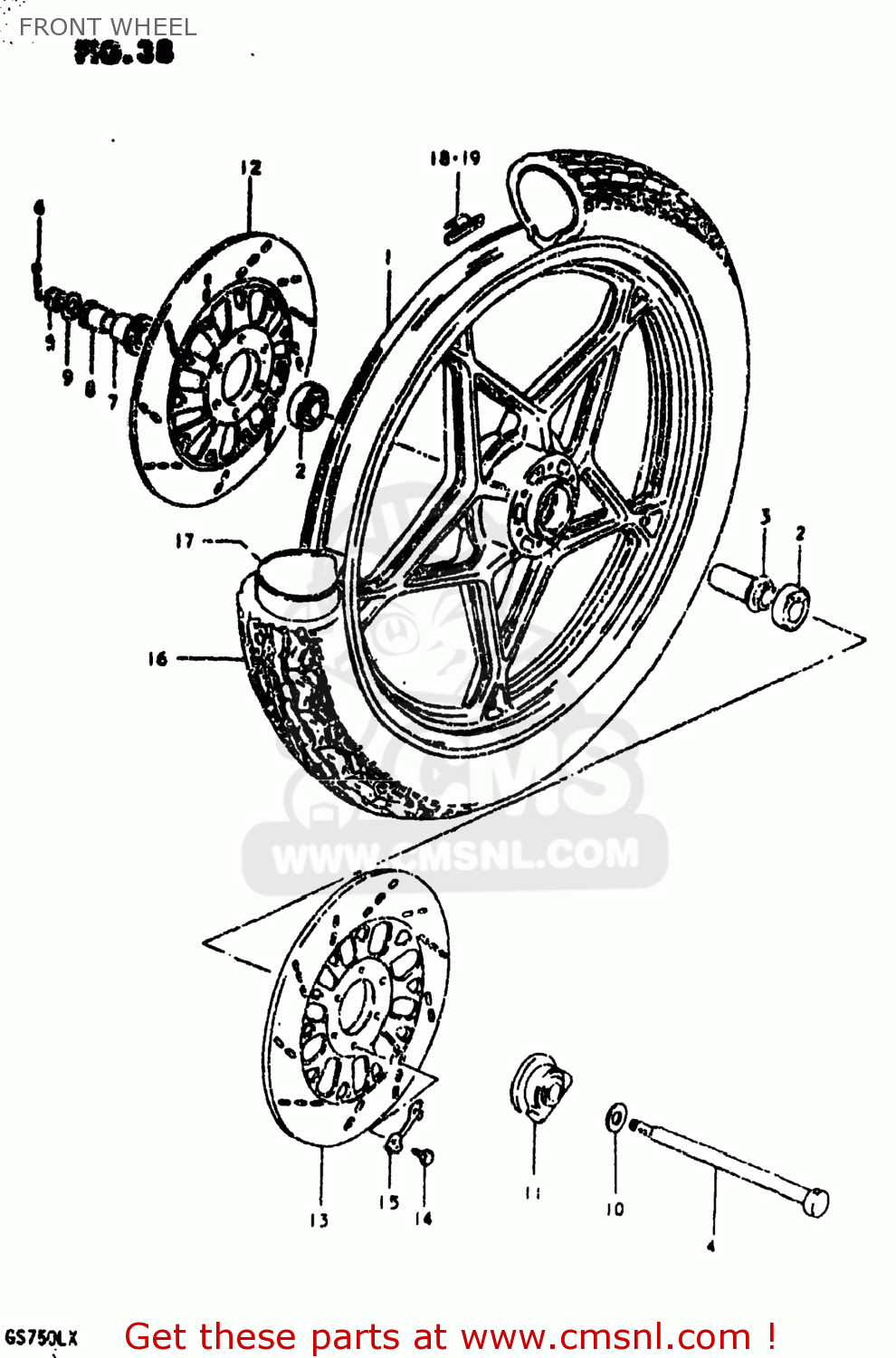 FRONT WHEEL GS750L 1981 (X) USA (E03)