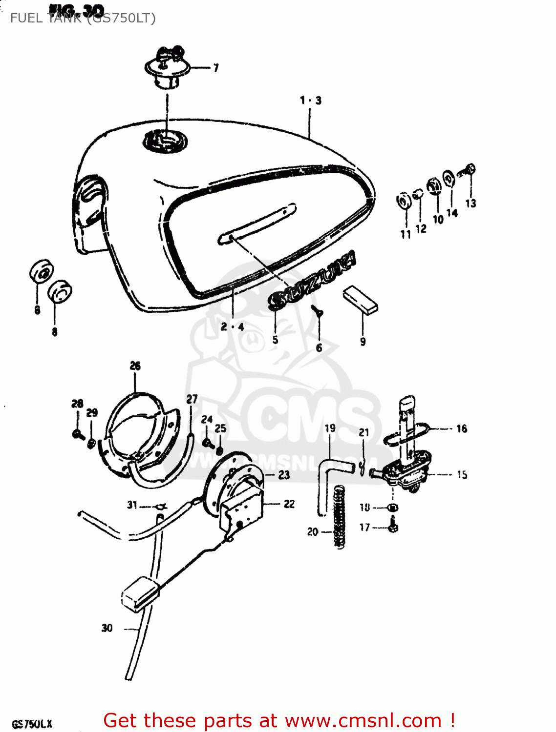 FUEL TANK (GS750LT) GS750L 1981 (X) USA (E03)