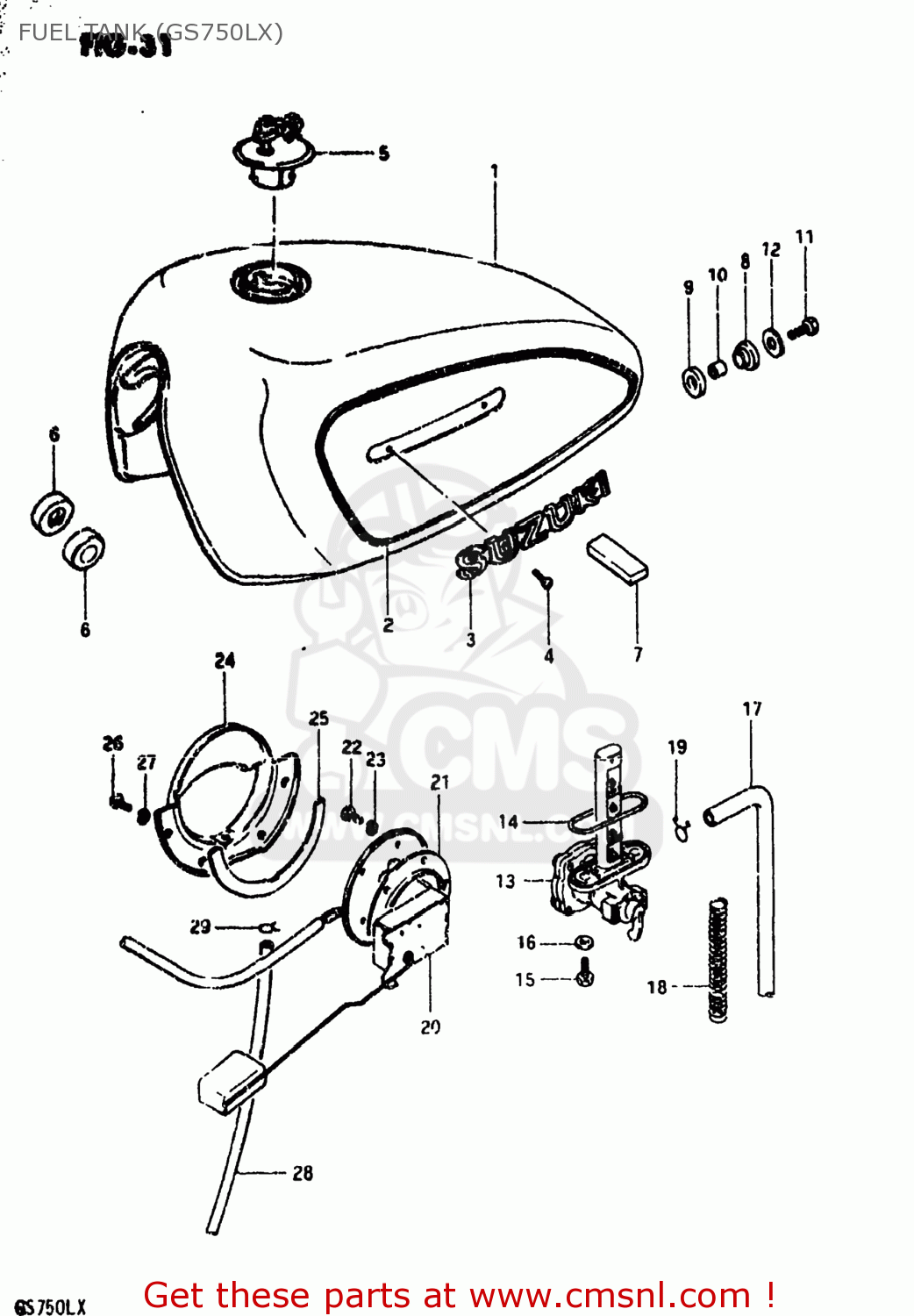 FUEL TANK (GS750LX) GS750L 1981 (X) USA (E03)