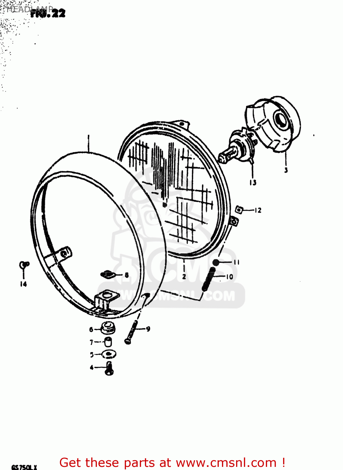 HEADLAMP GS750L 1981 (X) USA (E03)