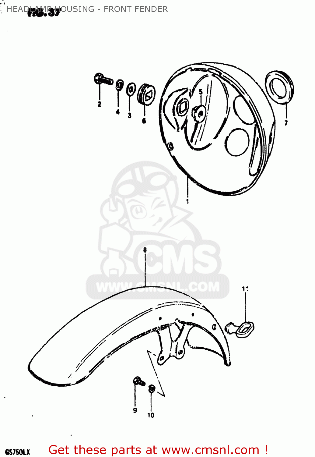 HEADLAMP HOUSING - FRONT FENDER GS750L 1981 (X) USA (E03)