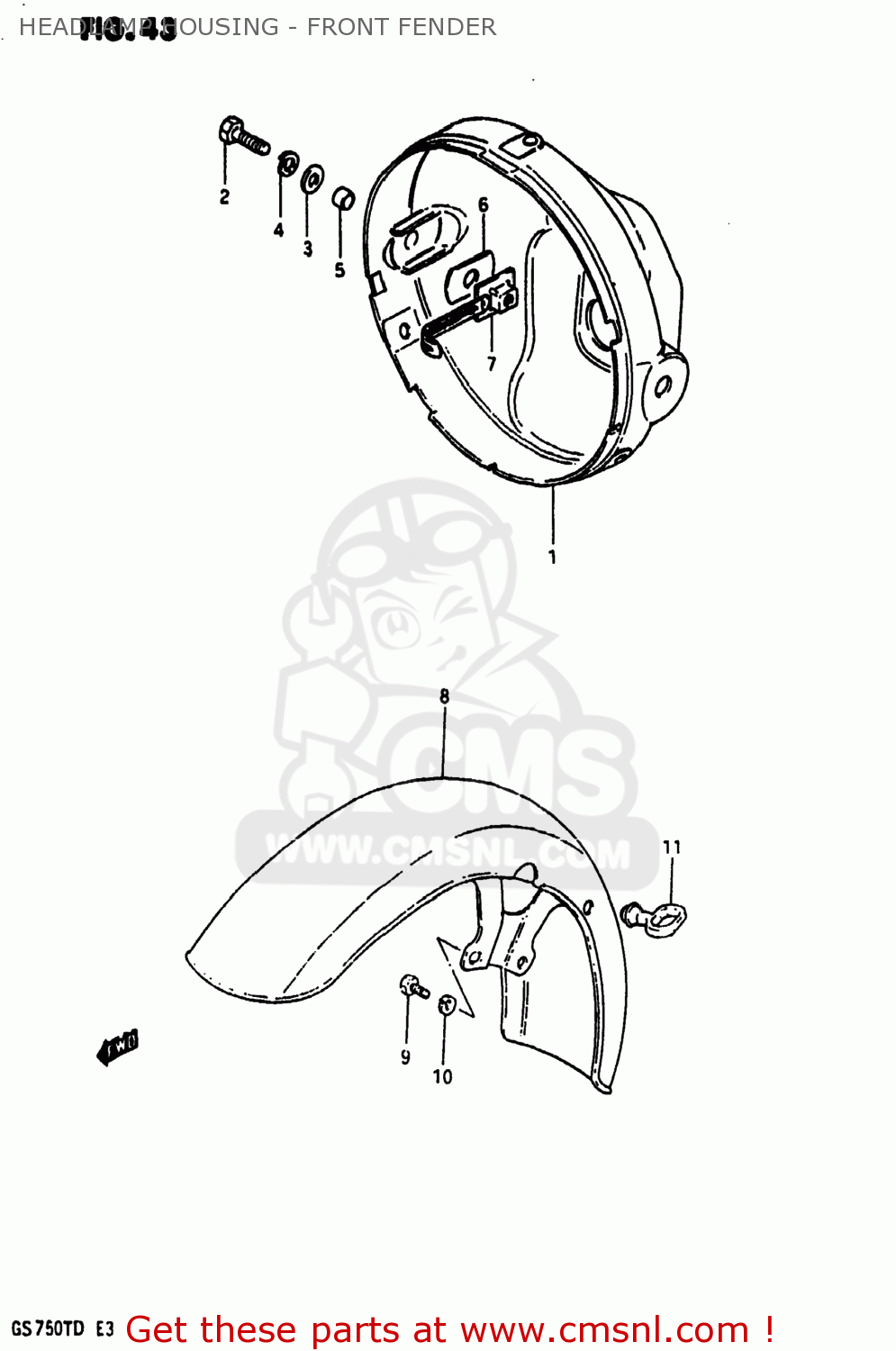 HEADLAMP HOUSING - FRONT FENDER GS750T 1982 (Z) USA (E03)