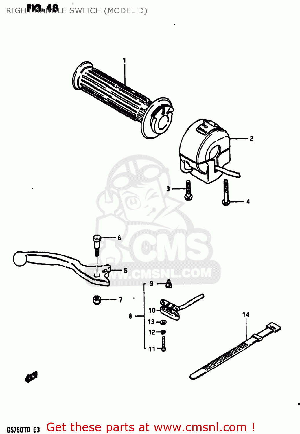 RIGHT HANDLE SWITCH (MODEL D) GS750T 1982 (Z) USA (E03)