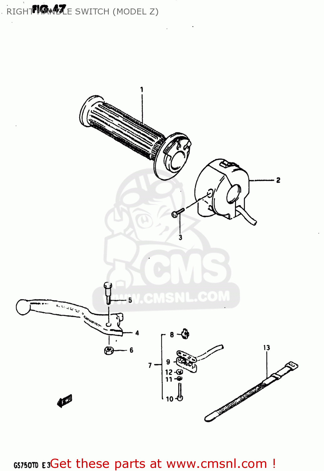 RIGHT HANDLE SWITCH (MODEL Z) GS750T 1982 (Z) USA (E03)