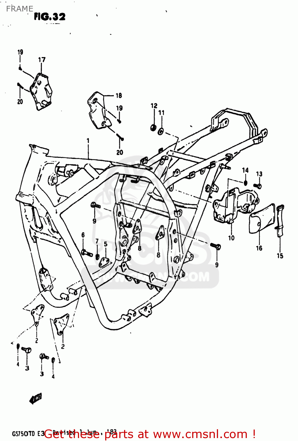 Suzuki GS750T 1983 (D) USA (E03) FRAME - buy original FRAME spares online