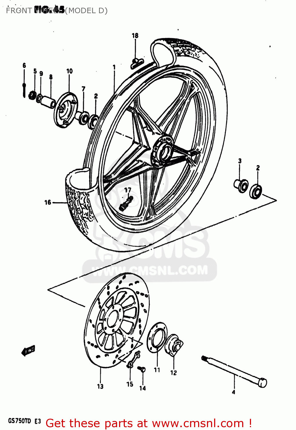 FRONT WHEEL (MODEL D) GS750T 1983 (D) USA (E03)