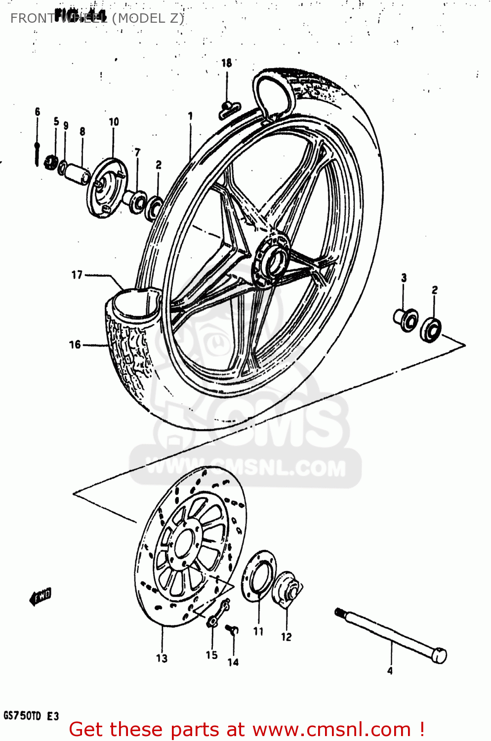 FRONT WHEEL (MODEL Z) GS750T 1983 (D) USA (E03)